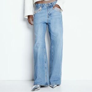 NWT H&M wide rhinestone-decorated jeans size 8